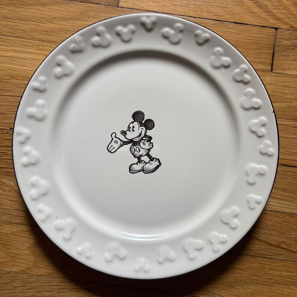 Disney Gourmet Mickey Mouse Black White Ceramic Salad Plate 8" Classic Sketch